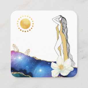 *~* Floral Agate Crystals Cosmic Gold Goddess  Squ Square Business Card