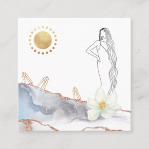 *~* Floral Agate Crystals Rose Gold Goddess Square Business Card