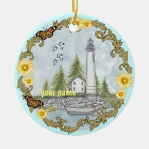 Floral Alabama Lighthouse Ceramic Tree Decoration