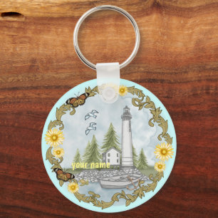 Floral Alabama Lighthouse Key Ring
