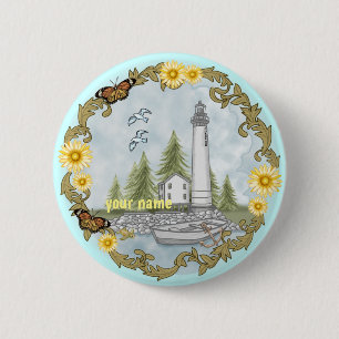 Floral Alabama Lighthouse pin button