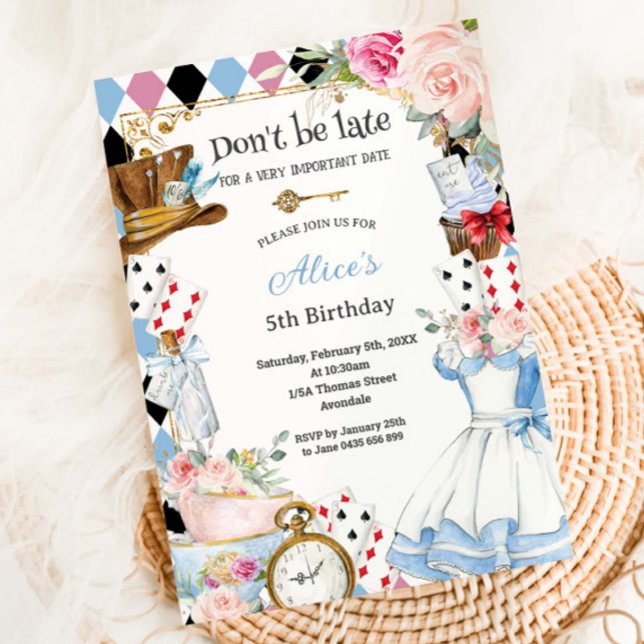 Floral Alice in Wonderland Birthday Tea Party Invitation (Creator Uploaded)
