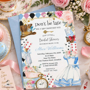 Floral Alice in Wonderland Bridal Shower Tea Party Invitation
