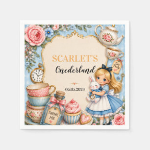 Floral Alice in Wonderland Mad Tea Party Birthday Napkin