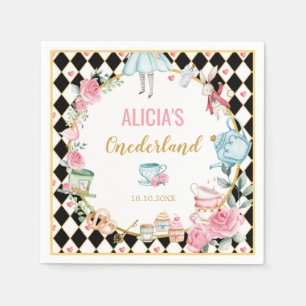 Floral Alice in Wonderland Mad Tea Party Birthday Napkin