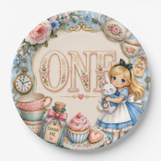 Floral Alice in Wonderland Mad Tea Party Birthday Paper Plate