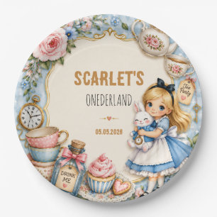 Floral Alice in Wonderland Mad Tea Party Birthday Paper Plate