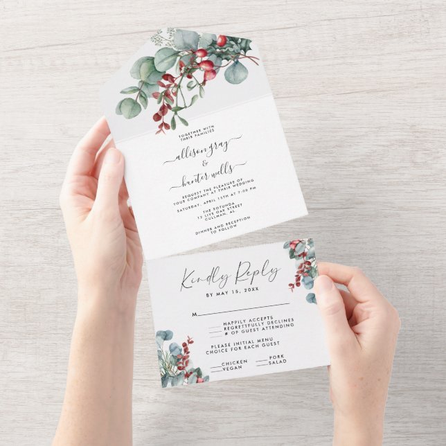 Floral All In One Wedding Invitation  (Tearaway)