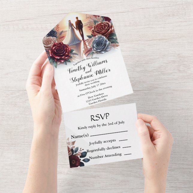 Floral All in One Wedding Invite (Tearaway)