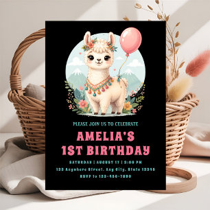 Floral Alpaca Birthday Party Invitation