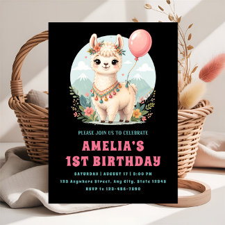 Floral Alpaca Birthday Party Invitation