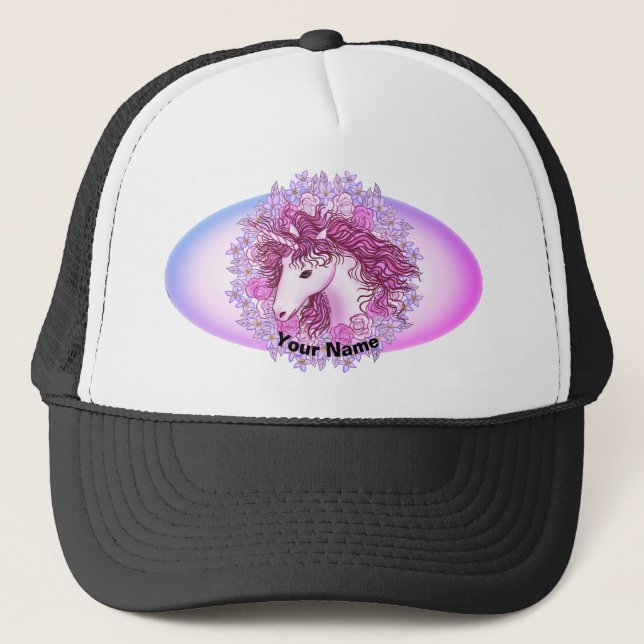Floral Alpha Unicorn Trucker Hat (Front)