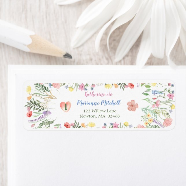 Floral Alphabet Birthday Return Address Label (Insitu)