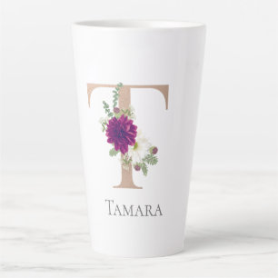 Floral Alphabet custom name letter “ T “ Latte Mug