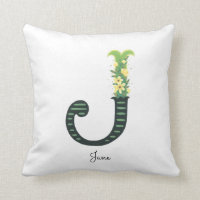 Floral Alphabet - J - Throw Pillow