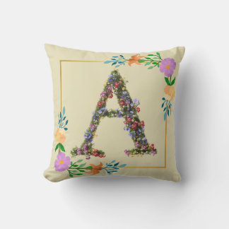 Floral Alphabet Letter A Cushion