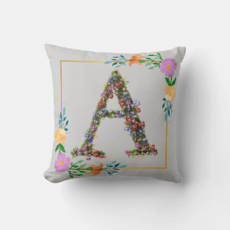 Floral Alphabet Letter A Cushion
