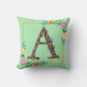 Floral Alphabet Letter A Cushion