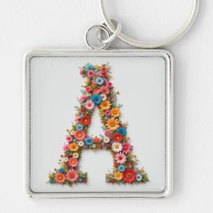 Floral Alphabet Letter A Designed with Colourful B Key Ring