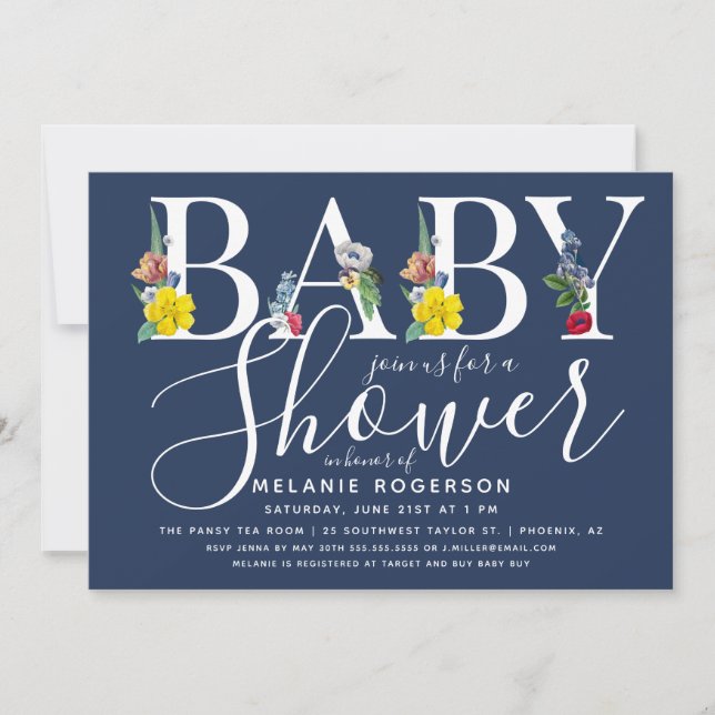 Floral Alphabet Letter Baby Shower Invitation (Front)