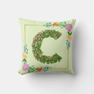 Floral Alphabet Letter C Cushion