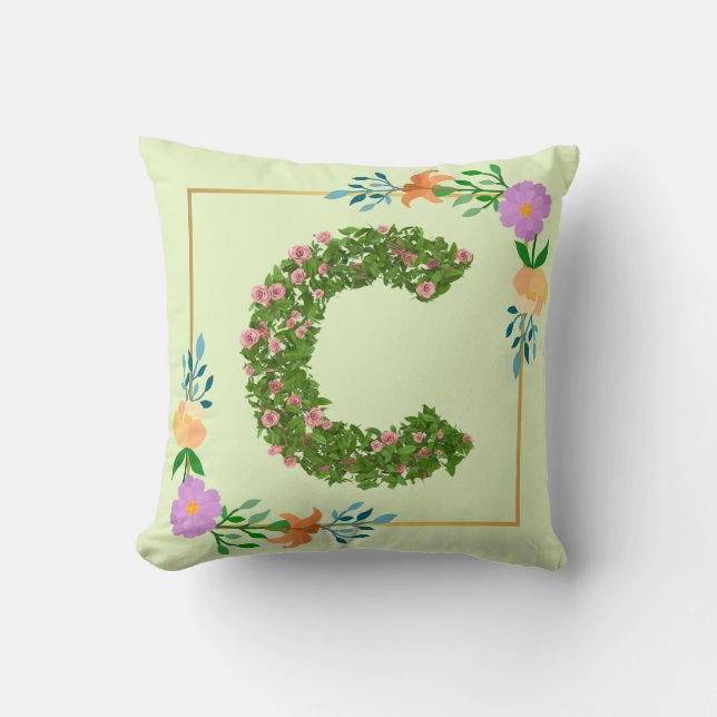 Floral Alphabet Letter C Cushion (Front)