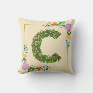 Floral Alphabet Letter C Cushion