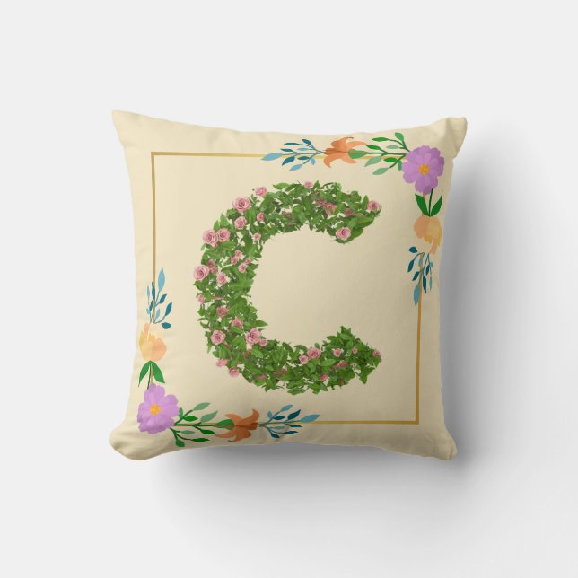 Floral Alphabet Letter C Cushion (Front)