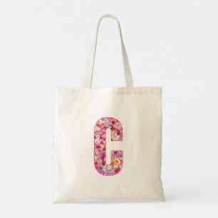 Floral Alphabet Letter C Tote Bag