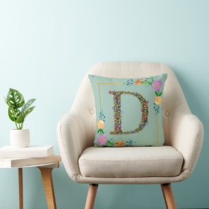 Floral Alphabet Letter D Cushion