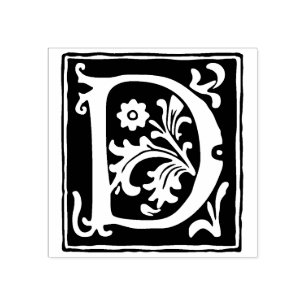Floral Alphabet Letter D Vintage Typography Rubber Stamp