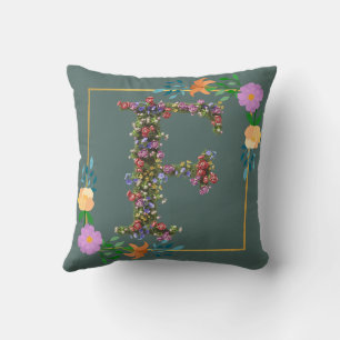 Floral Alphabet Letter F Cushion