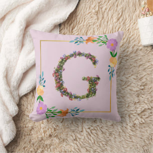 Floral Alphabet Letter G Cushion