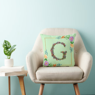 Floral Alphabet Letter G Cushion