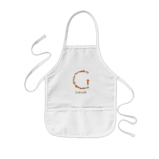 Floral Alphabet letter "G" custom name Kids Apron (Front)