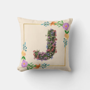 Floral Alphabet Letter J Cushion