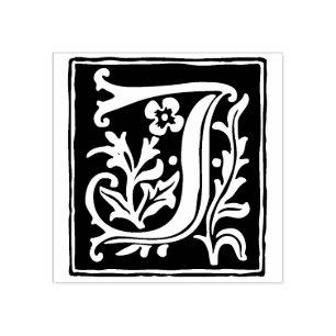 Floral Alphabet Letter J Vintage Typography Rubber Stamp