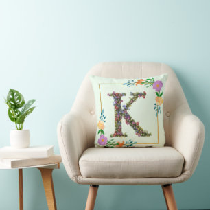 Floral Alphabet Letter K Cushion