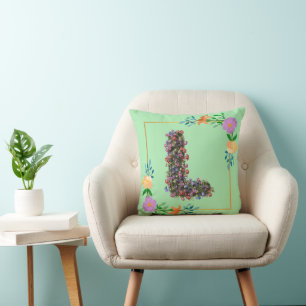 Floral Alphabet Letter L Cushion