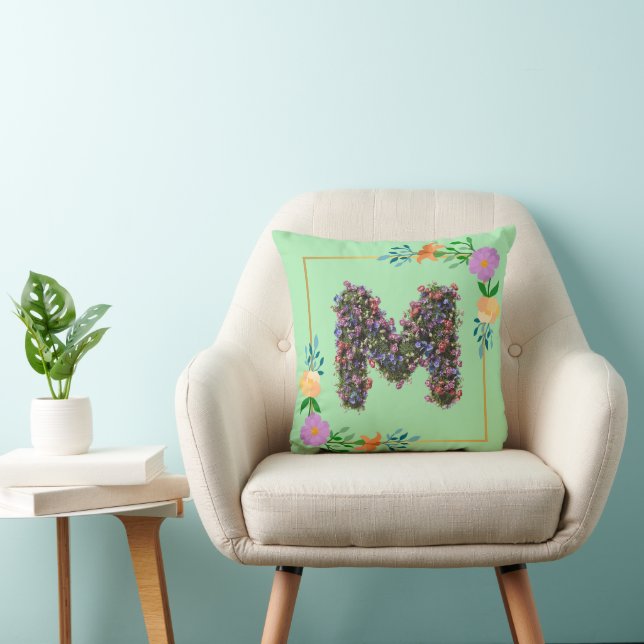 Floral Alphabet Letter M Cushion (Chair)