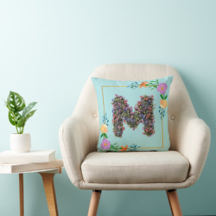 Floral Alphabet Letter M Cushion