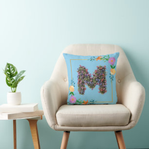 Floral Alphabet Letter M Cushion