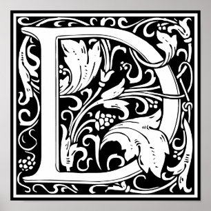 Floral Alphabet Monogram Letter D  Poster
