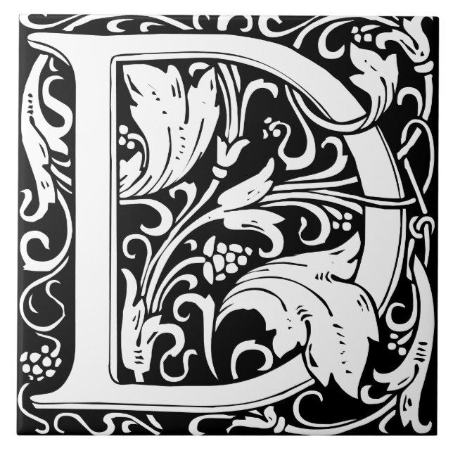 Floral Alphabet Monogram Letter D  Tile (Front)