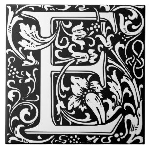 Floral Alphabet Monogram Letter E Tile