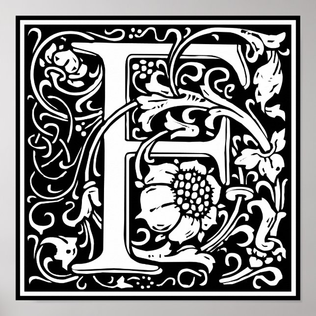 Floral Alphabet Monogram Letter F  Poster (Front)