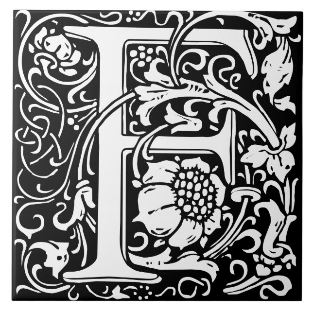 Floral Alphabet Monogram Letter F  Tile (Front)