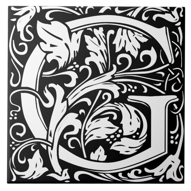 Floral Alphabet Monogram Letter G  Tile (Front)