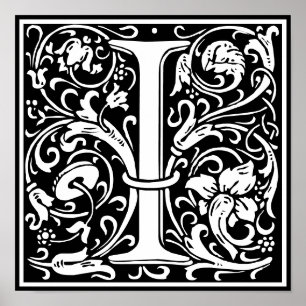 Floral Alphabet Monogram Letter I  Poster