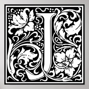 Floral Alphabet Monogram Letter J  Poster